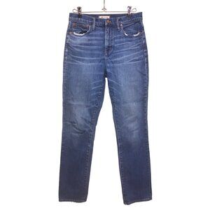 Madewell Jeans High Rise Slim Boyjean Stretch Blue Denim Lite Distress Sz 26 #b